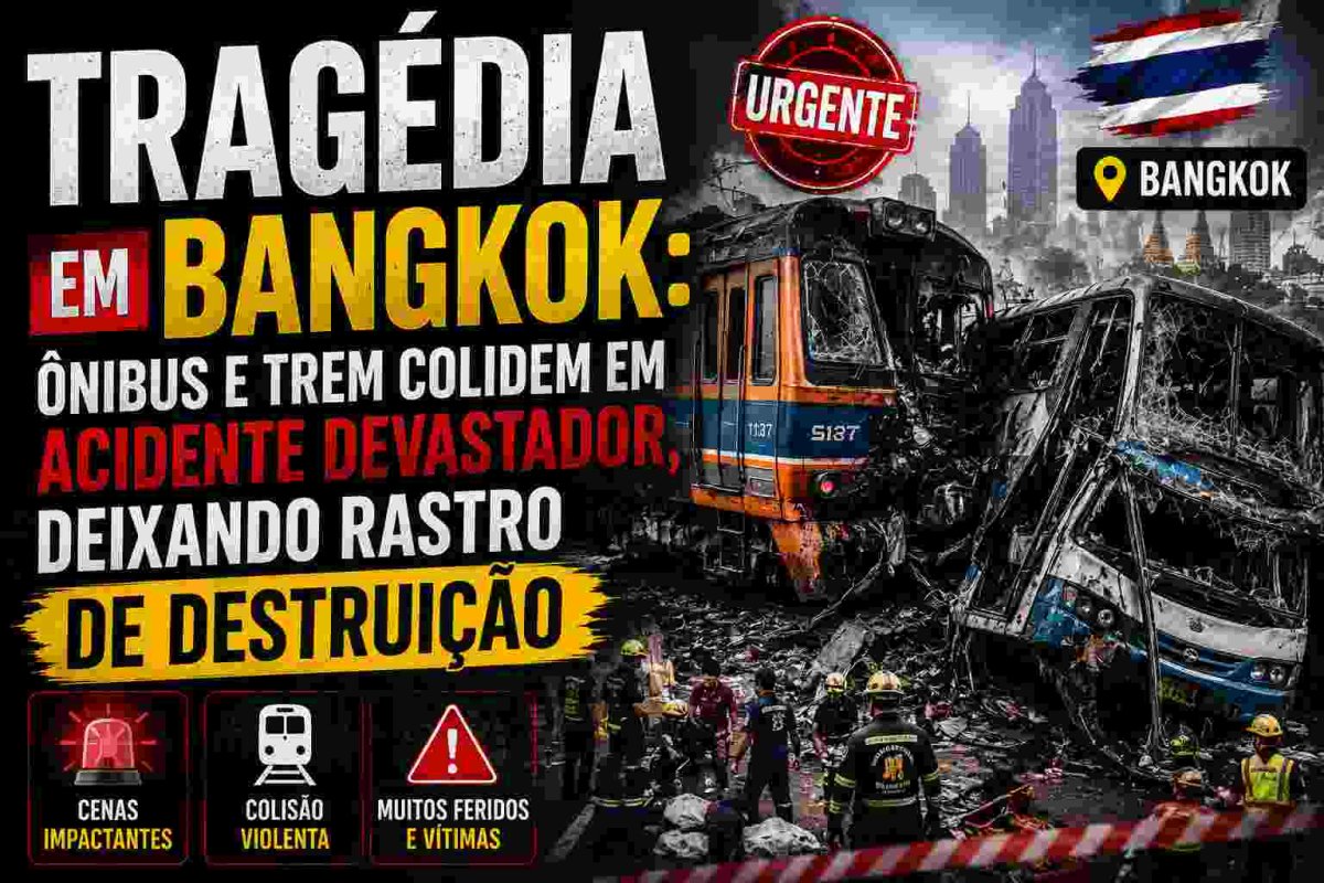 Tragédia em Bangkok: Ônibus e Trem Colidem em Acidente Devastador, Deixando Rastro de Destruição