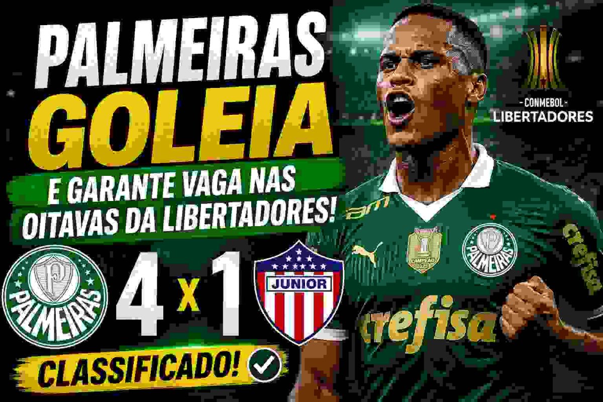 Palmeiras goleia Junior Barranquilla e garante vaga nas oitavas da Libertadores
