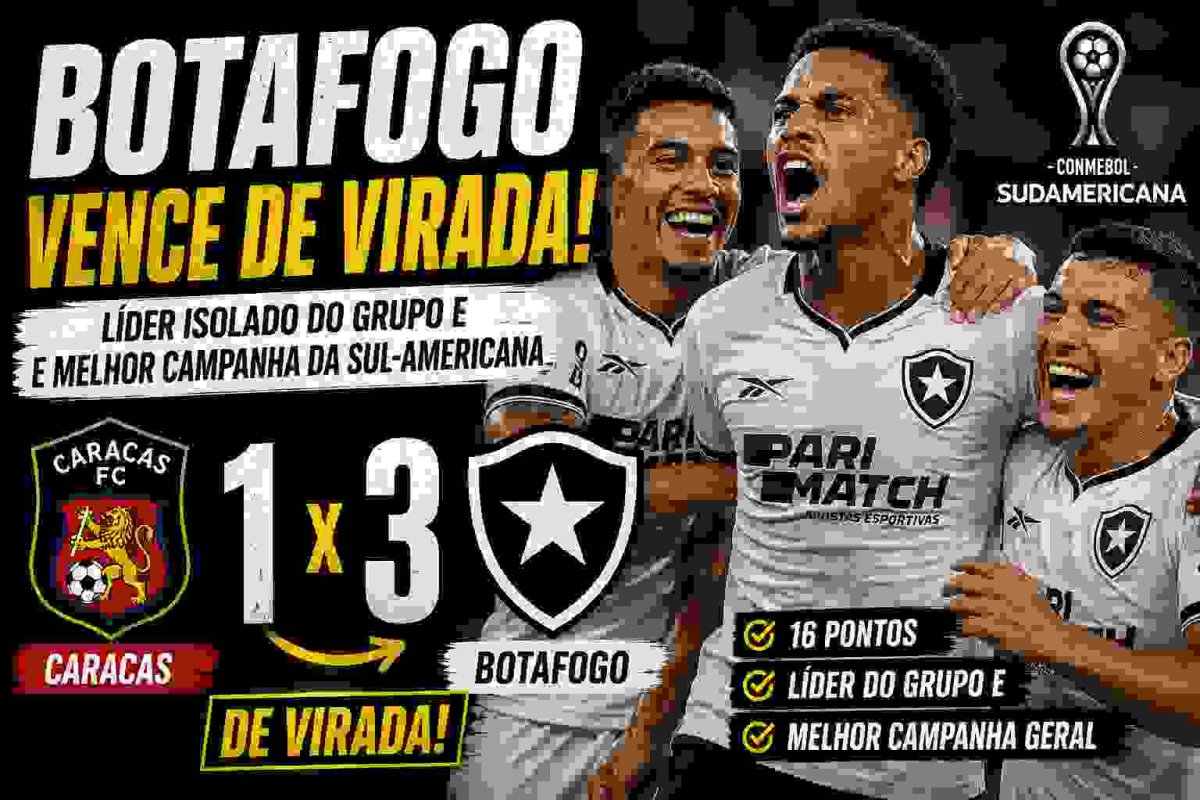 Botafogo vence Caracas de virada e encerra fase de grupos da Sul-Americana com melhor campanha