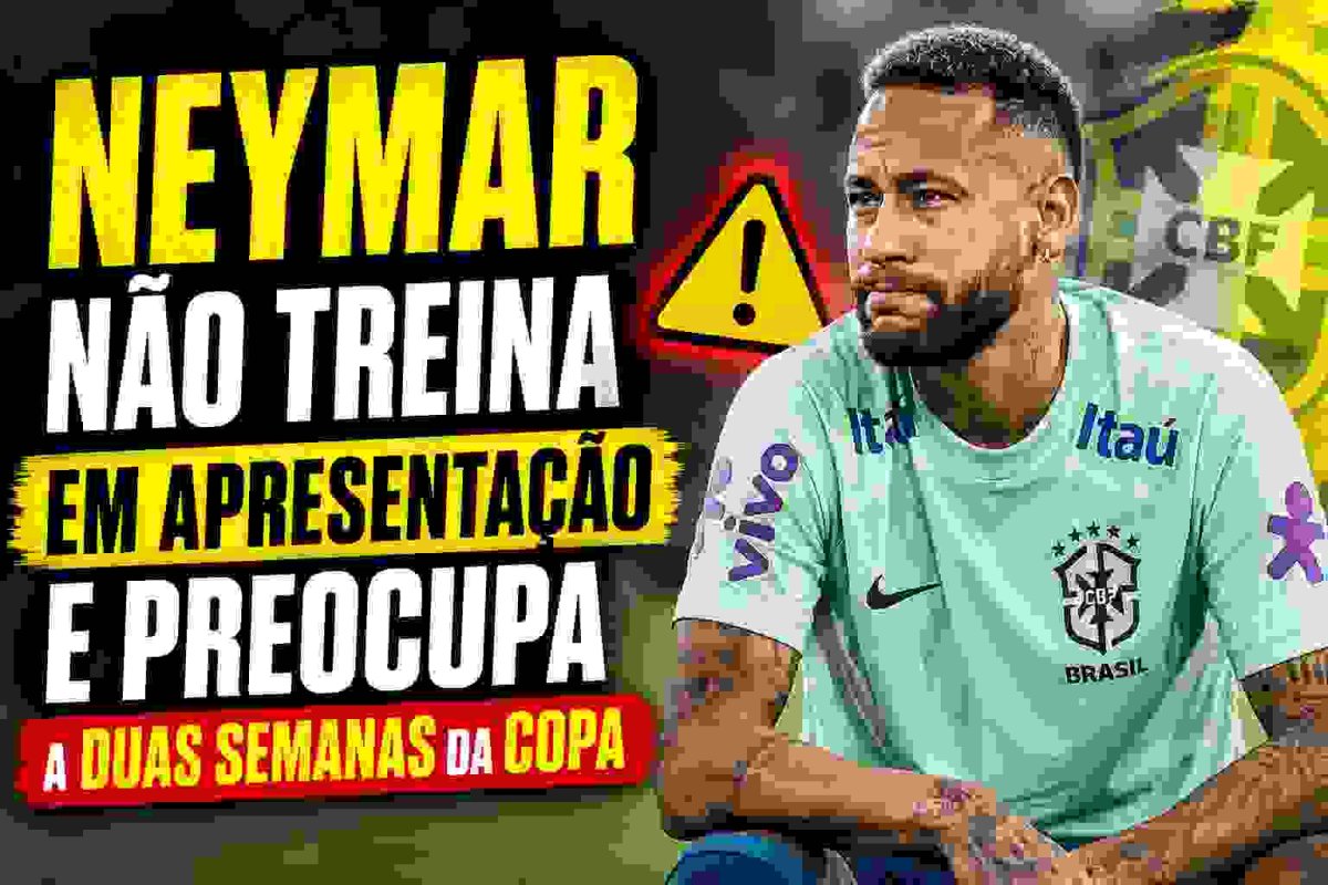 Neymar não treina em apresentação e preocupa a duas semanas da Copa