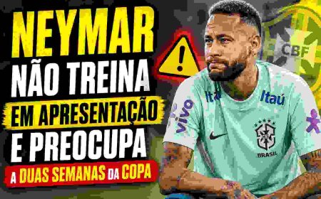 Neymar não treina em apresentação e preocupa a duas semanas da Copa
