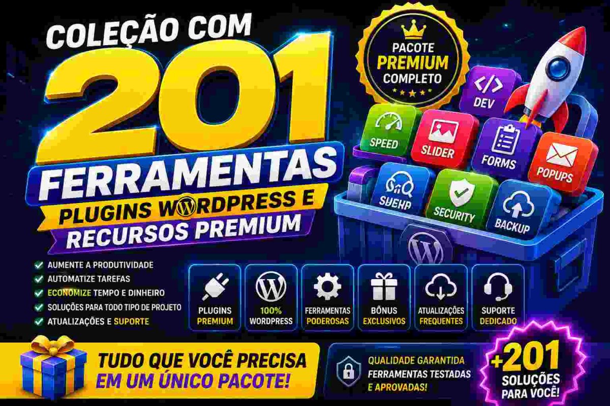 Revolucionue Seu Negócio Online: Acesso Imediato à Maior Coleção de 201 Plugins, Ferramentas e Recursos Premium para WordPress