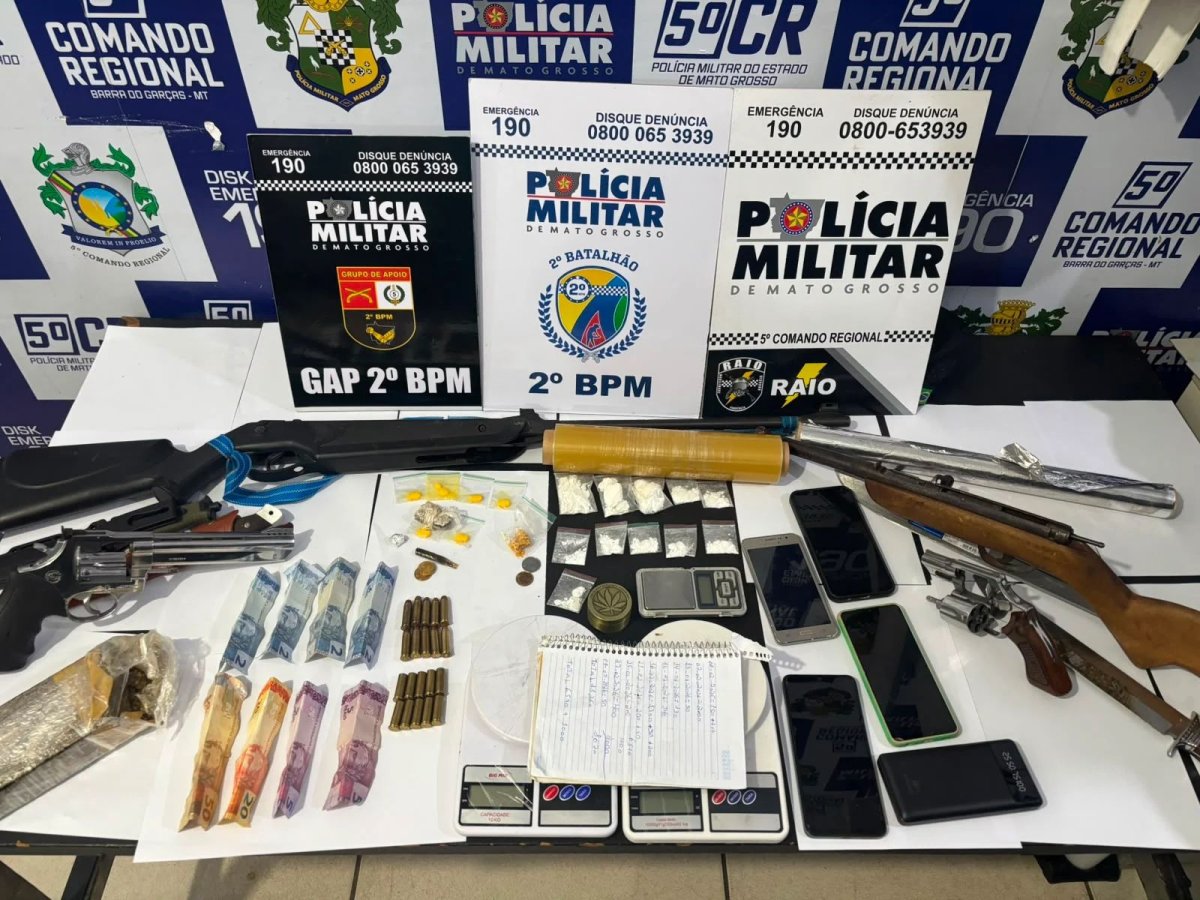 Polícia Militar prende dupla de faccionados com armas e drogas em Barra do Garças