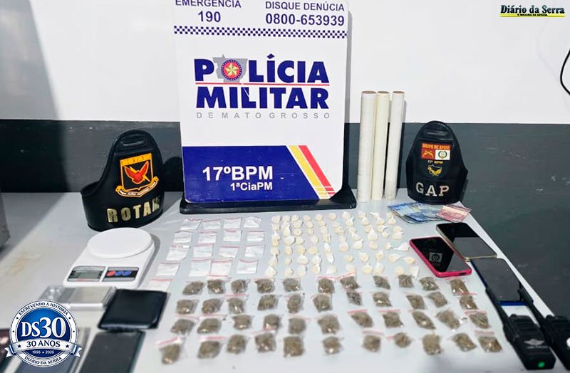 Polícia Militar conduz pai e filho e apreende 130 porções de drogas em Mirassol d’Oeste