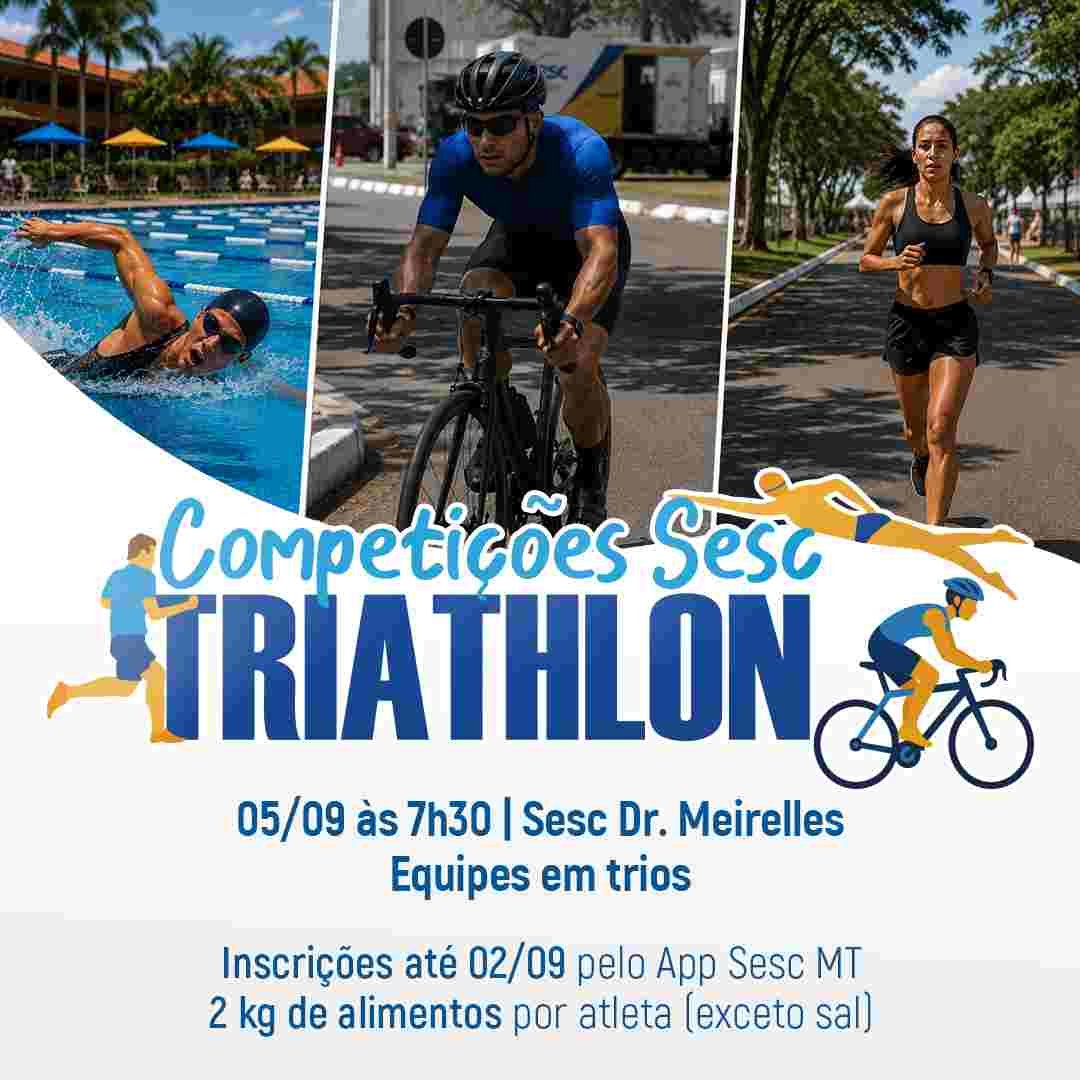 Estão abertas as inscrições para competição de Triathlon solidário em trio no Sesc Balneário Dr. Meirelles  