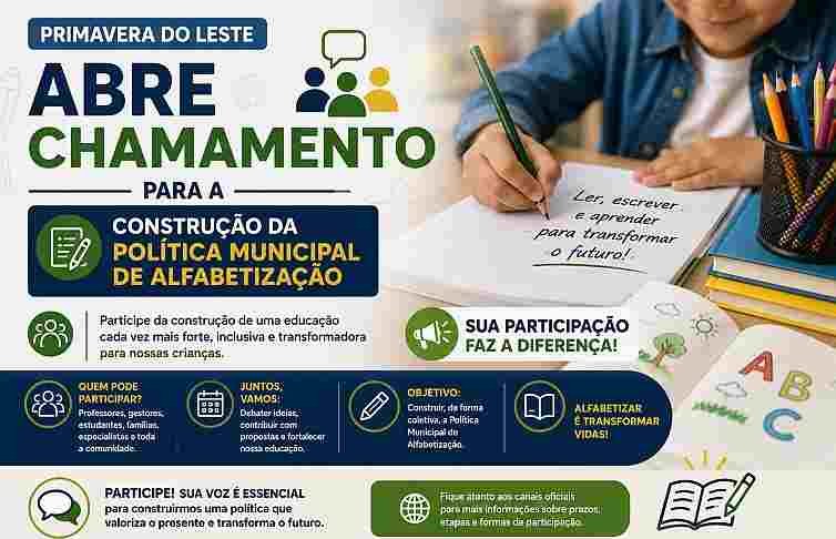 Primavera do Leste abre chamamento para construção da Política Municipal de Alfabetização
